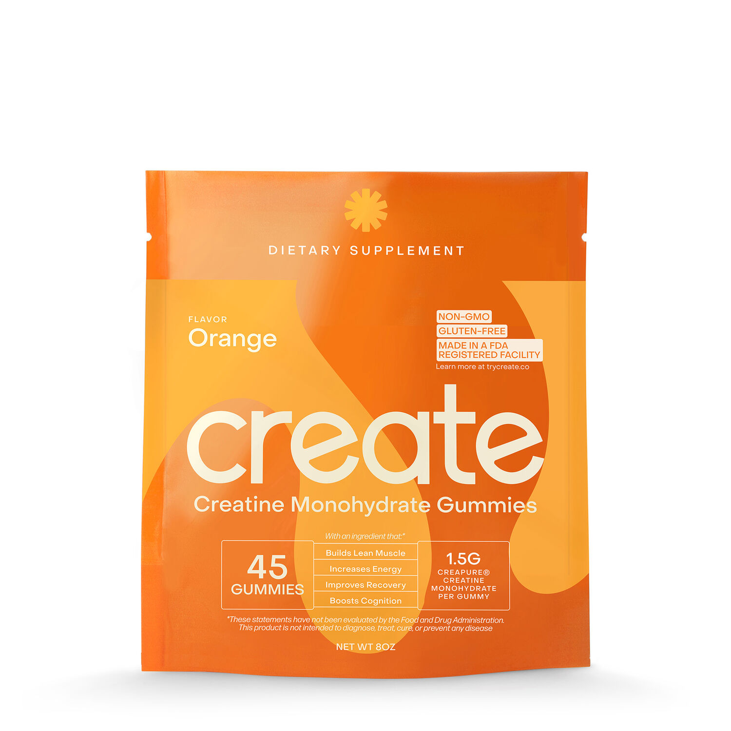 Create Wellness Creatine Monohydrate Gummies - Orange - 45 Gummies (15 Servings)