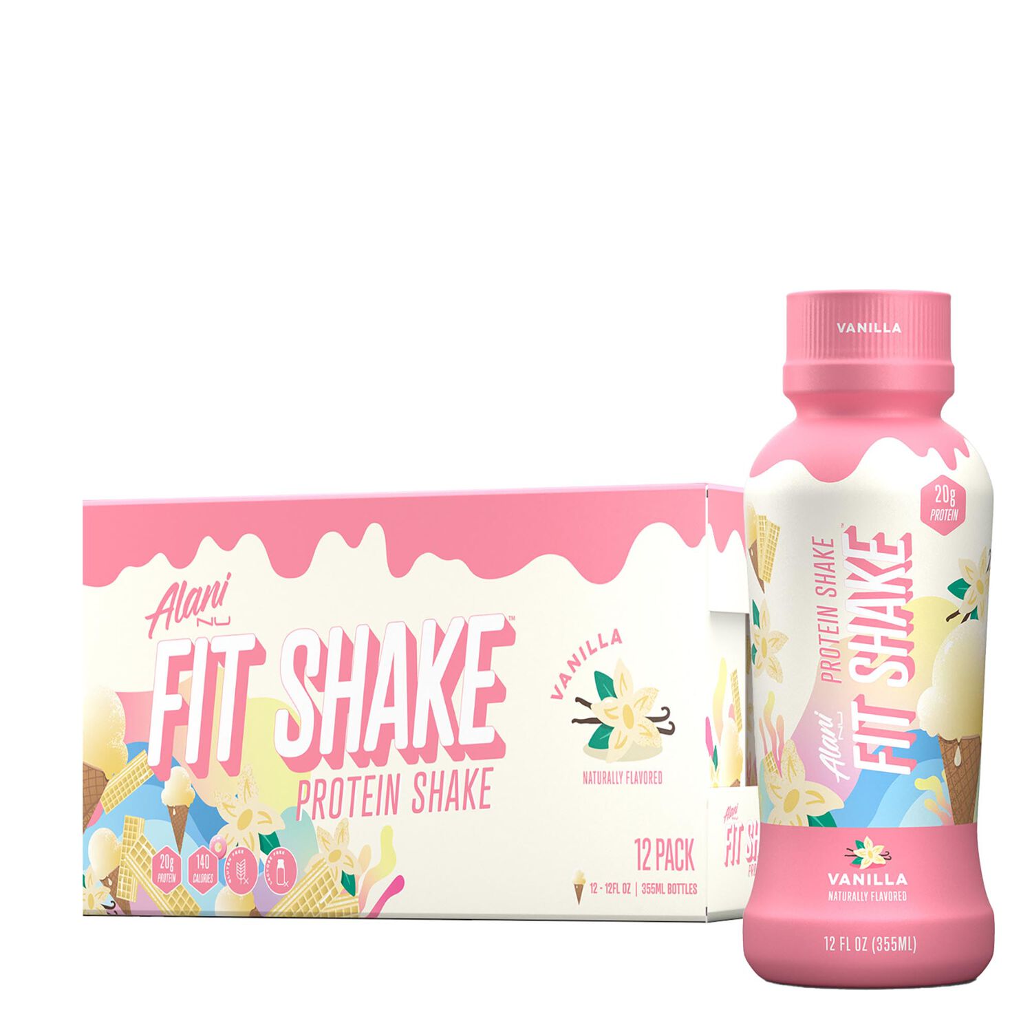 Alani Nu Protein Shake, Ready to Drink, Naturally Flavored, Gluten Free,  Only 140 Calories with 20g Protein per 12 Fl Oz bottle (Strawberry  Shortcake