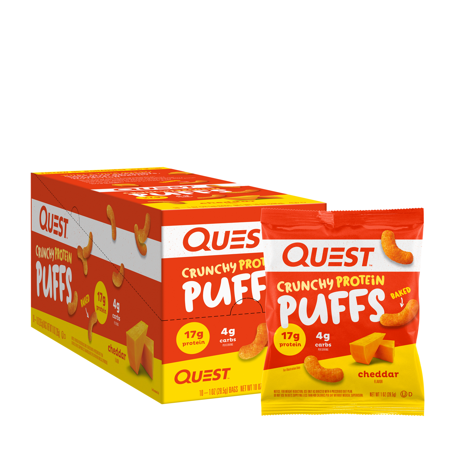 Quest Crunchy Protein Puffs - Cheddar - 10 Bags